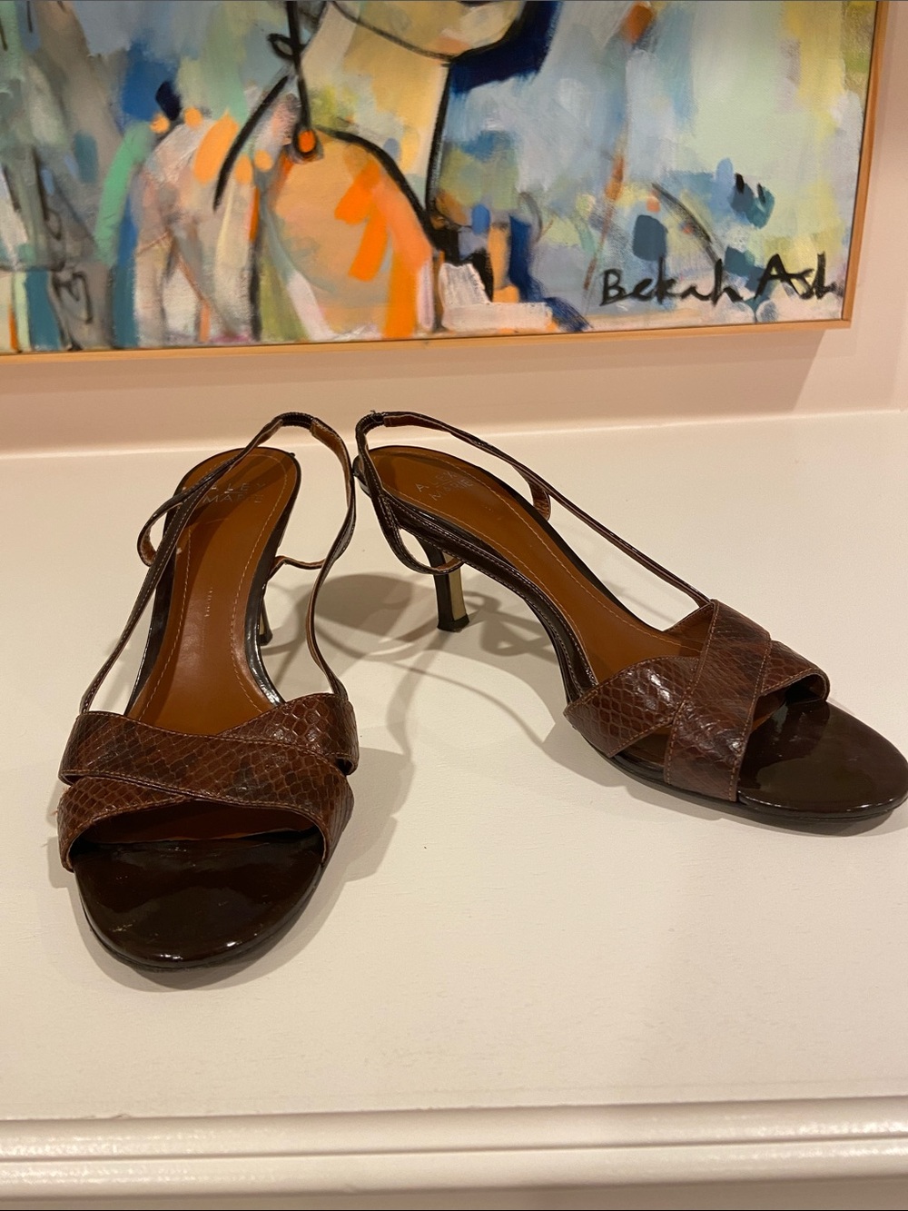 Alex Marie Brown Textured Leather Slingback Heels